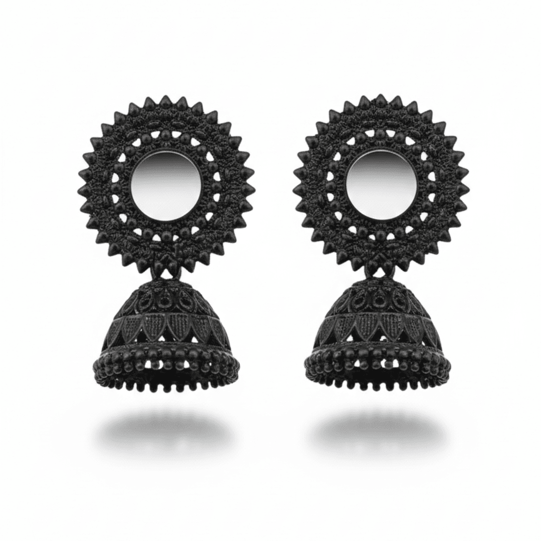 Vintage Black Oxidized Jhumka Earrings – Ethnic Afghan Style Statement Jhumkay for Women - Applique Threads
