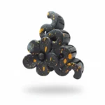 Close-up of sculptural black hair clip showing gold details and interlocking teeth.