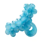 Side view of a 3D blue flower hair catcher showing the sturdy interlocking teeth and durable spring mechanism.