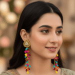 Multicolor Beaded Gold - Plated Jhumka Earrings – Traditional Festive Jhumkay for Women - Applique Threads