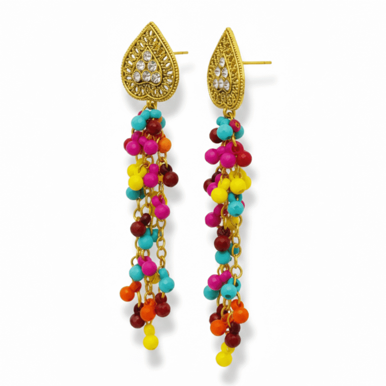 Multicolor Beaded Gold - Plated Jhumka Earrings – Traditional Festive Jhumkay for Women - Applique Threads