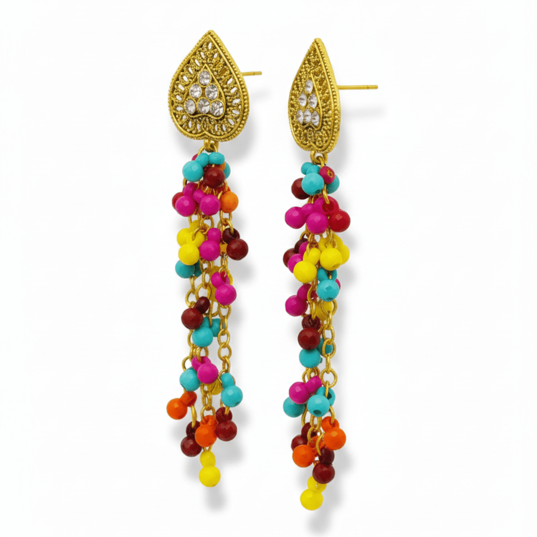Multicolor Beaded Gold - Plated Jhumka Earrings – Traditional Festive Jhumkay for Women - Applique Threads