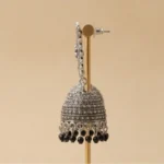 Side view of silver oxidized jhumka earring with black bead drops – jhumka earrings online Pakistan – Applique Threads