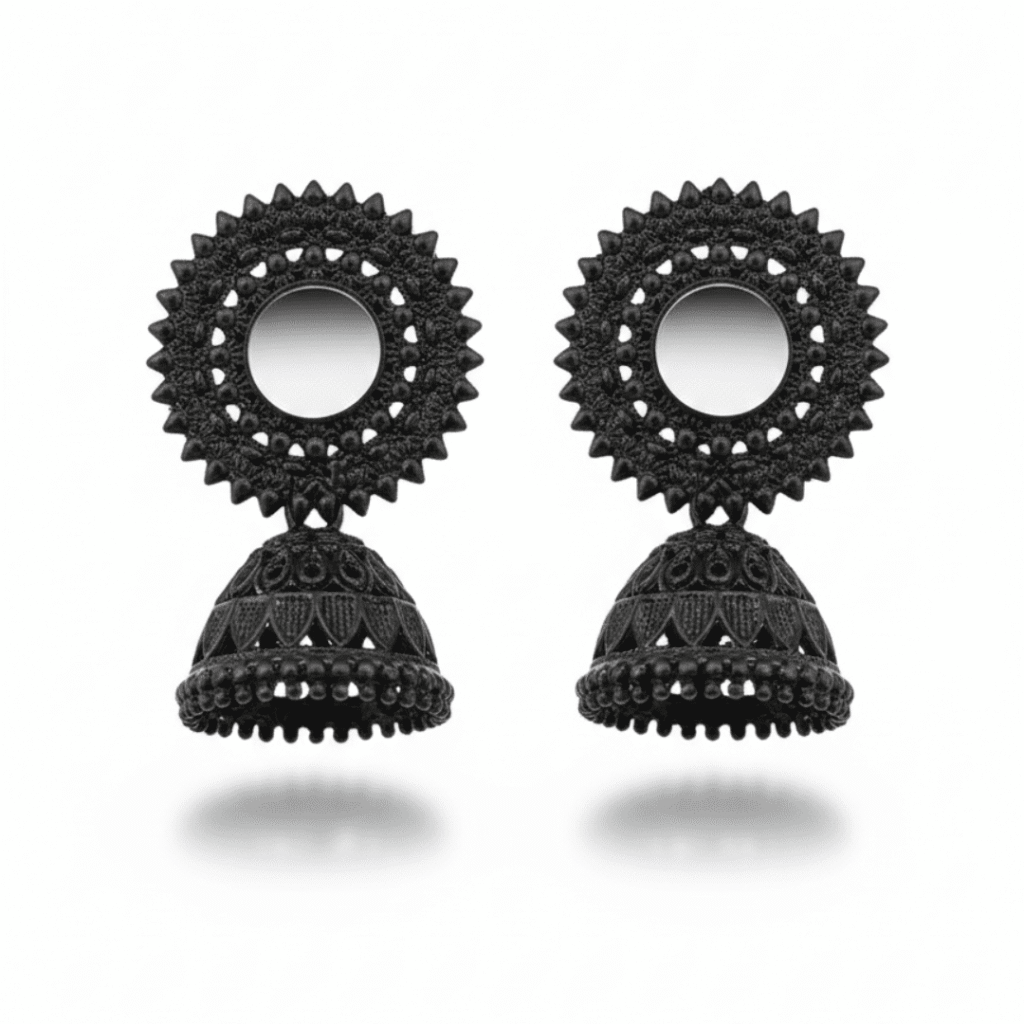 Vintage Black Oxidized Jhumka Earrings – Ethnic Afghan Style Statement Jhumkay for Women - Applique Threads