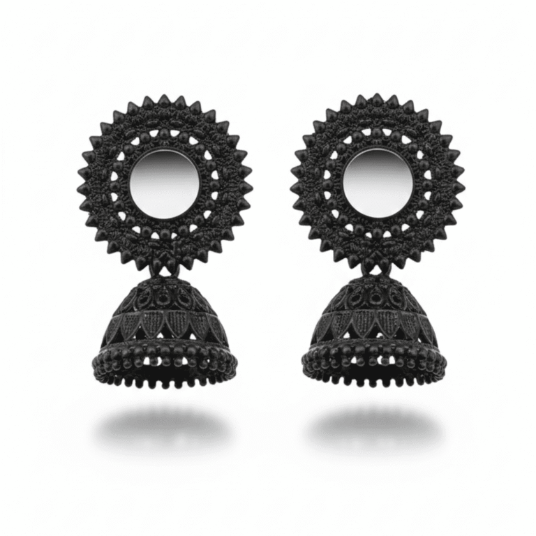 Vintage Black Oxidized Jhumka Earrings – Ethnic Afghan Style Statement Jhumkay for Women - Applique Threads
