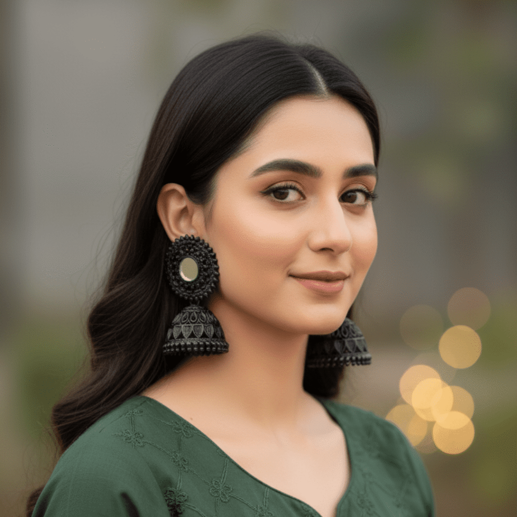 Vintage Black Oxidized Jhumka Earrings – Ethnic Afghan Style Statement Jhumkay for Women - Applique Threads